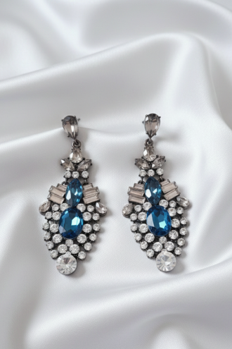 Lacivert Taşlı Sallantılı Abiye Küpe