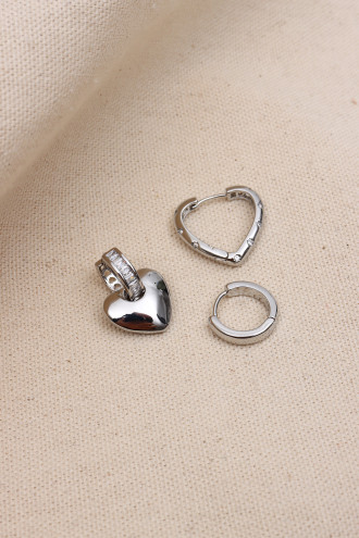 3'Lü Kalp Figür Baget Taşlı Vip Gümüş Küpe