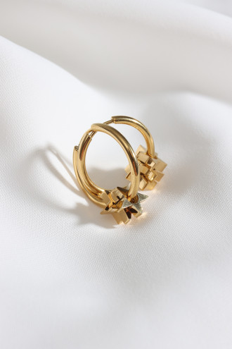 Yıldızlı Gold Renk Halka Çelik Küpe