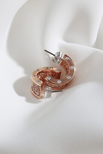 Zircon Taşlı Yarım Halka Rose Küpe
