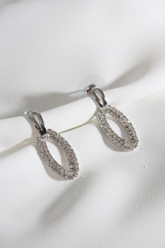 Zircon Taşlı Gümüş Renk Oval Taş Sallantılı Abiye Küpe Zircon Taşlı Gümüş Renk Oval Taş Sallantılı Abiye Küpe