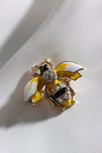 Taşlı Sarı-Beyaz Arı Broş