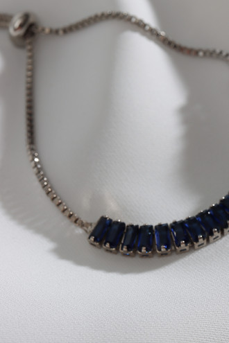 Lacivert Baget Taşlı Gümüş Renk Asansörlü Su Yolu Bileklik