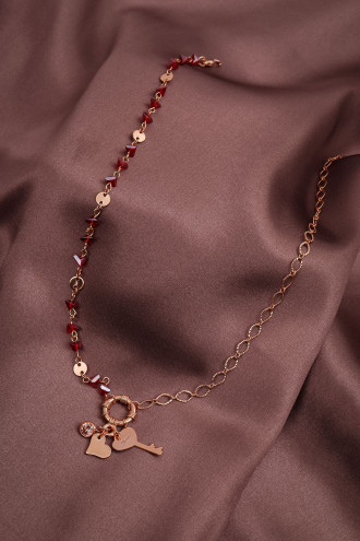 Kırmızı Kristal Taşlı Rose Kolye