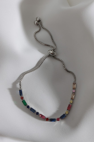 Renkli Taşlı Asansörlü Gümüş Renk Su Yolu Bileklik