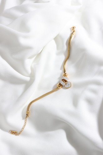 Dorika Model Kalp Figürlü Gold Renk Çelik Bileklik