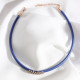 Mavi Yumuşak Deri Gold Renk Zircon Taşlı Choker