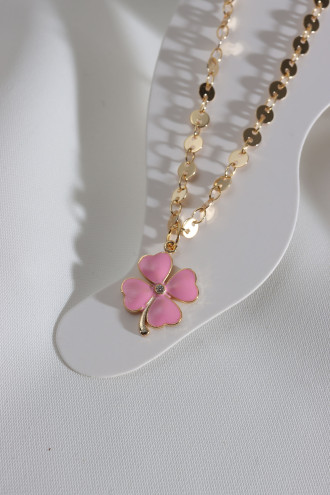 Pembe Mineli Zircon Taşlı Dört Yapraklı Yonca Halhal