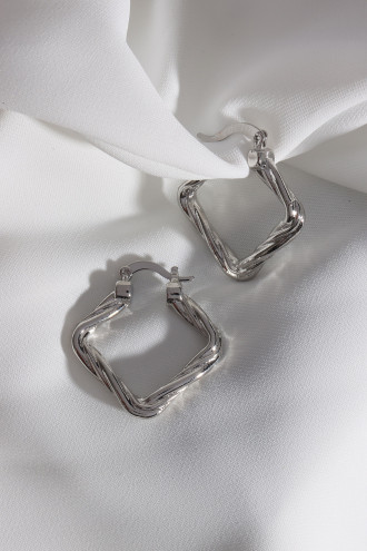 Gümüş Renk Bukle Vintage Kare Halka Küpe