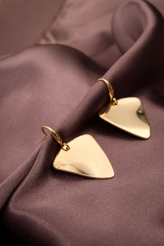 Üçgen Plaka Gold Renk Küpe