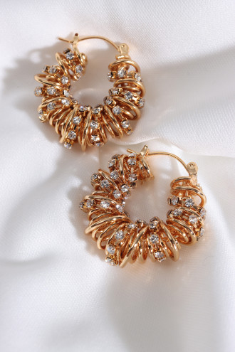 Taş Detaylı Gold Renk Halka Küpe