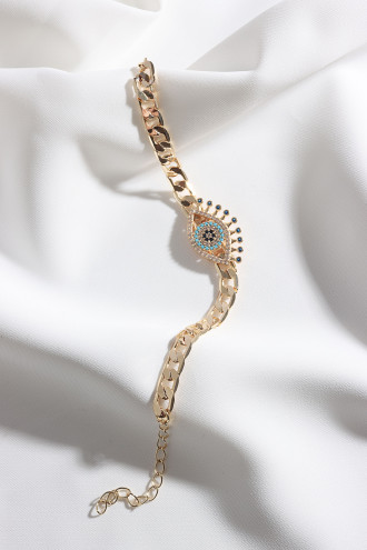 Zircon Taşlı Nazarlı Gold Renk Göz Zincir Bileklik