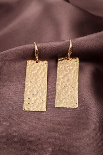 Kalın Dikdörtgen Plaka Gold Renk Küpe