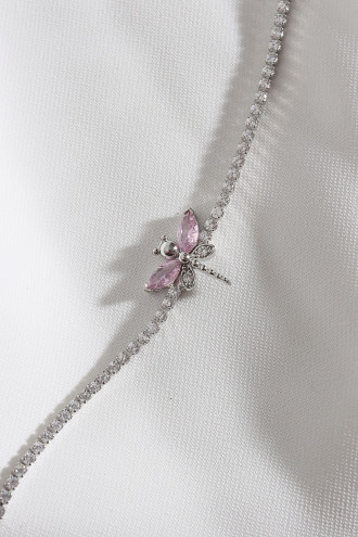 Pembe Taşlı Yusufçuk Figürlü Zircon Taş Gümüş Renk Suyolu Bileklik