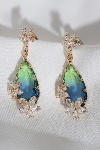 Yeşil Kristal Damla Abiye Küpe Yeşil Kristal Damla Abiye Küpe