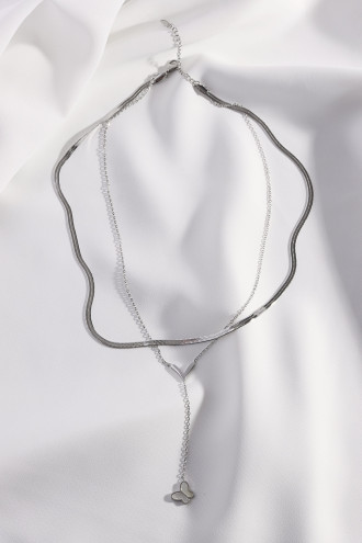 Ikili Kelebek Sallantılı Çelik Gümüş Renk Kolye