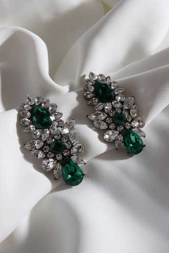 Yeşil Zircon Taşlı Sallantılı Abiye Küpe