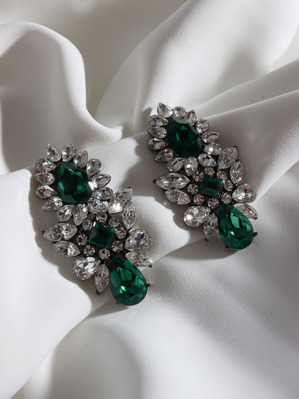 Yeşil Zircon Taşlı Sallantılı Abiye Küpe
