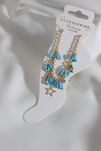 Mavi Boncuk Sallantılı Gold Renk Halhal