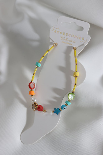 Sarı Boncuklu Kelebek Uçlu Renkli Halhal