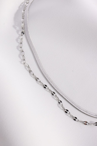 Çelik Çift Zincir Gümüş Renk Kolye