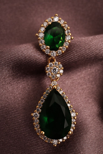 Yeşil Zircon Taşlı Sallantılı Abiye Küpe