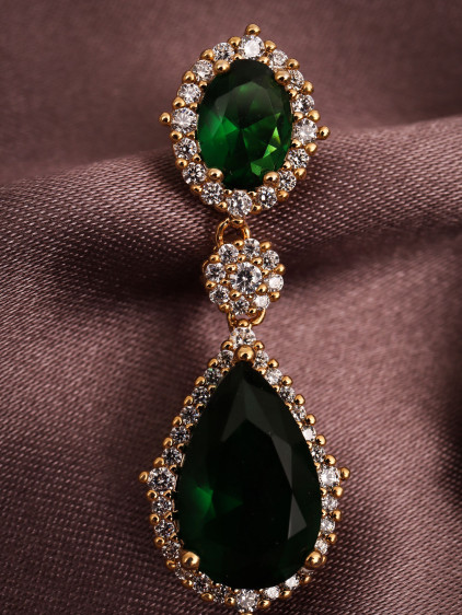 Yeşil Zircon Taşlı Sallantılı Abiye Küpe