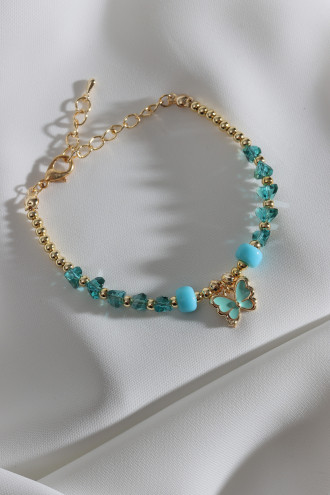 Yeşil Kristal Taşlı Yeşil Mineli Kelebek Bileklik