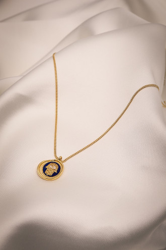 Lacivert Mineli Kuş Figürlü Gold Renk Kolye