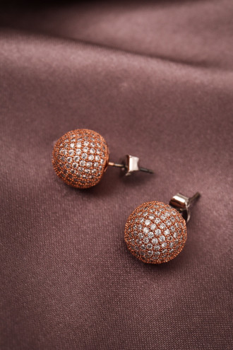 Yuvarlak Taşlı Rose Tam Tur Top Küpe