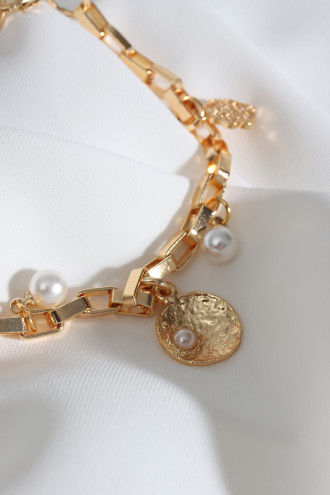 İncili Gold Renk Zincir Bileklik