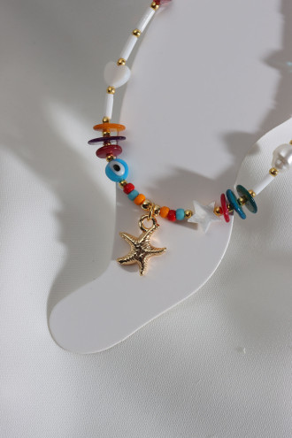 Beyaz Boncuklu Gold Renk Deniz Yıldızı Detay Halhal