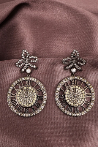 Antrasit Taşlı Saat Figür Küpe