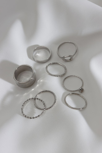 7 Adet Gümüş Renk Çoklu Yüzük Seti