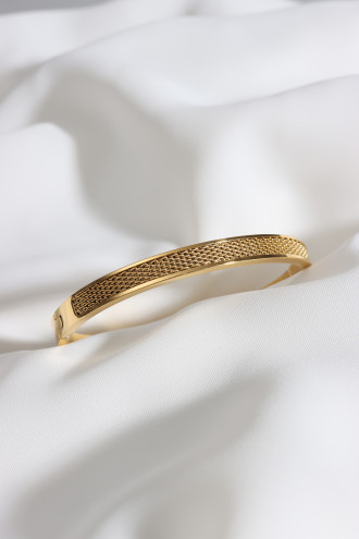 Hasır Detaylı Gold Renk Çelik Kelepçe Bilezik