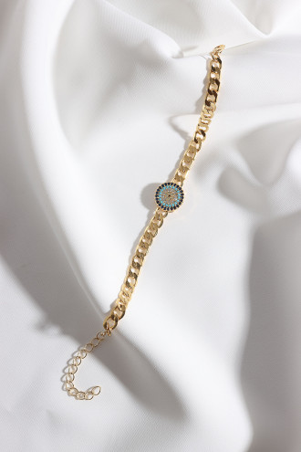 Zircon Taşlı Nazarlı Gümüş Renk Zincir Bileklik