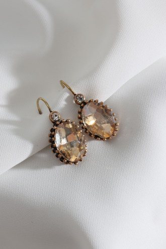 Büyük Boy Bal Rengi Taşlı Oval Otantik Küpe