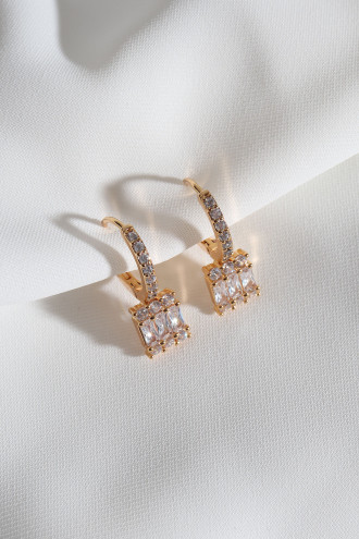 Zircon Taşlı Gold Renk Halka Baget Küpe