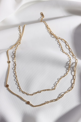 2'Li Çelik Plaka Detay Gold Renk Zincir Kolye