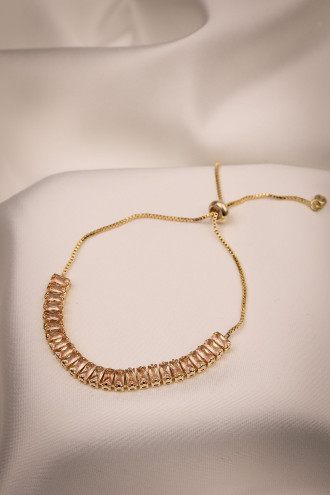Bal Rengi Baget Zircon Taşlı Asansörlü Gold Renk Bileklik Bal Rengi Baget Zircon Taşlı Asansörlü Gold Renk Bileklik