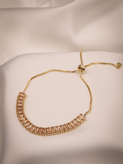Bal Rengi Baget Zircon Taşlı Asansörlü Gold Renk Bileklik Bal Rengi Baget Zircon Taşlı Asansörlü Gold Renk Bileklik