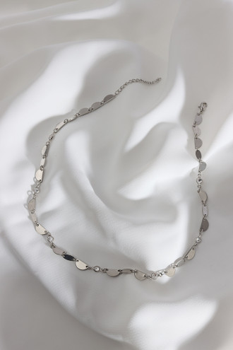 Taş Detaylı Gold Renk Pullu Gümüş Renk Zincir Kolye