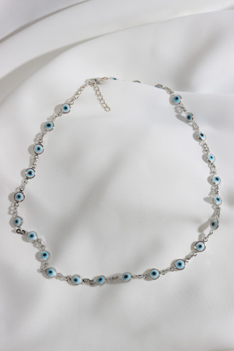 Göz Figürlü Zincir Gümüş Renk Kolye Göz Figürlü Zincir Gümüş Renk Kolye