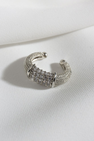 Zircon Taşlı Gümüş Renk Tekli Sıkıştırmalı Kıkırdak Küpe