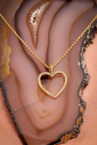 Zircon Taşlı Gold Renk Kalp Kolye