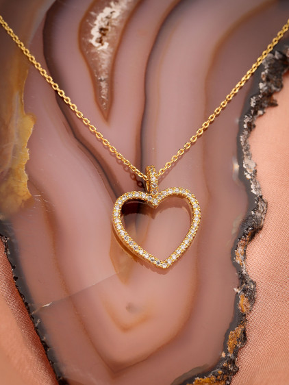 Zircon Taşlı Gold Renk Kalp Kolye