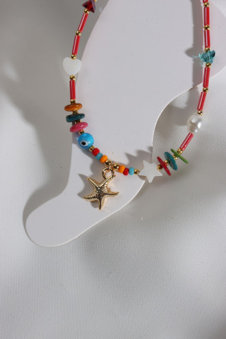 Kırmızı Boncuklu Gold Renk Deniz Yıldızı Detay Halhal