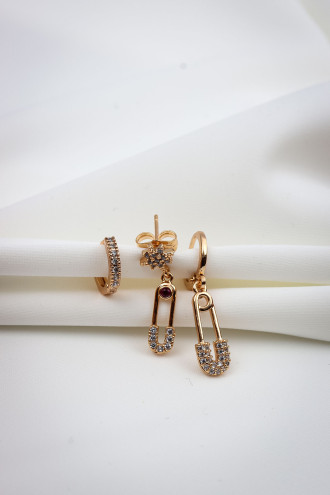 Çengelli Iğne Üçlu 3'Lü Gold Renk Küpe Çengelli Iğne Üçlu 3'Lü Gold Renk Küpe