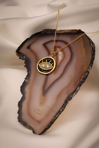 Siyah Mineli Göz Plaka Kolye