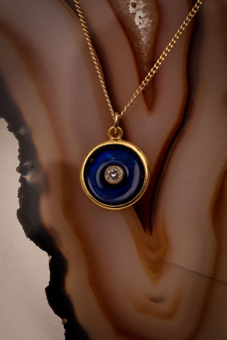 Lacivert Mineli Tek Taş Gold Renk Kolye